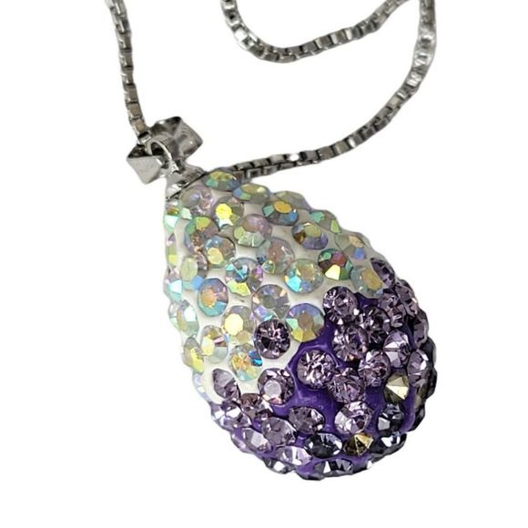 Purple Rhinestone Pendant Sparkling Oval Pendant Necklace - Picture 1 of 6